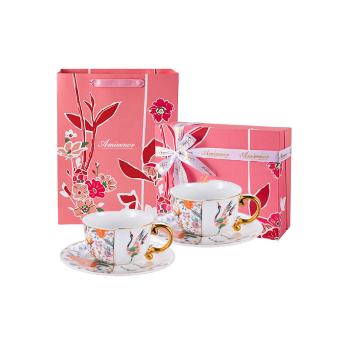 220 ml Bone China Tea Cup & Saucer Set of 2- 3 themed designs- Phoenix in Silk Slippers - Image 6