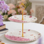 Luxury 2-Tier Cake Stand Gift Set – 24K Gold Rim, 3 Themes, Gift Bag - Dancing butterfly - Image 2