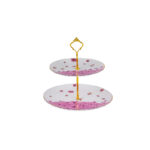 Luxury 2-Tier Cake Stand Gift Set – 24K Gold Rim, 3 Themes, Gift Bag - Dancing butterfly