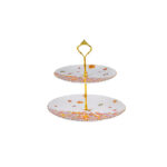 Luxury 2-Tier Cake Stand Gift Set – 24K Gold Rim, 3 Themes, Gift Bag - Blooming season
