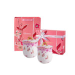Freesia Scented Soy-Wax Candle Gift Set – 2 Ceramic Jars w/ 24K Gold Rim, Gift Box & Tote - Dancing butterfly - Image 7
