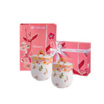 Freesia Scented Soy-Wax Candle Gift Set – 2 Ceramic Jars w/ 24K Gold Rim, Gift Box & Tote - Blooming season - Image 7
