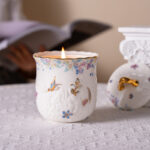 Freesia Scented Soy-Wax Candle Gift Set – 2 Ceramic Jars w/ 24K Gold Rim, Gift Box & Tote - Colorful world - Image 2