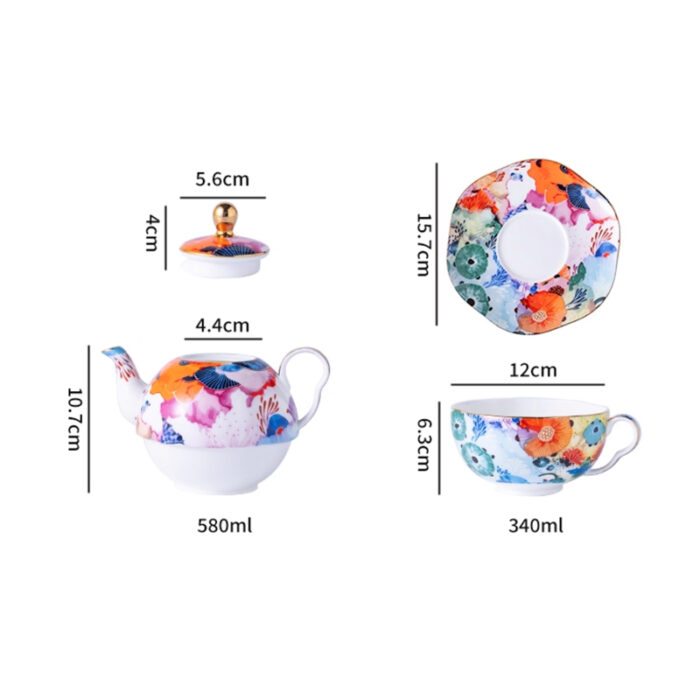 550 ml Bone China Teapot & 10 oz Cup Tea for One Gift Set-Secret coral land - Image 6
