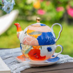 550 ml Bone China Teapot & 10 oz Cup Gift Set-The taste of summer - Image 2