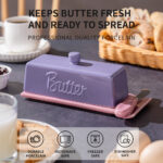 Butter Dish with Lid and Knife: Ceramic Butter Dish with Lid for Countertop, 8 Inch Butter Holder with Knob Handle, Durable Butter Keeper - Purple - Image 2
