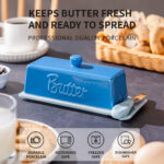 Butter Dish with Lid and Knife: Ceramic Butter Dish with Lid for Countertop, 8 Inch Butter Holder with Knob Handle, Durable Butter Keeper - Blue - Image 2