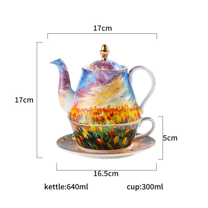 Oil Painting “Tulip Garden” Gold-Rim Bone-China Tea-for-One Set, Luxury Gift Set - Image 5
