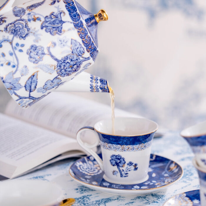 Fine Porcelain Tea Set 9 pcs – Blue Luxe - Image 2