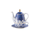 “Blue Luxe"Gold-Rim Bone-China Tea-for-One Set, Luxury Gift Set