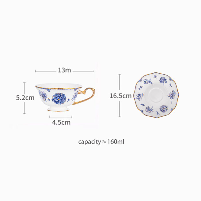 Fine Bone-China Tea Cup & Saucer Set – 160 ml, 24K Gold Handle, -Blue Luxe - Image 6