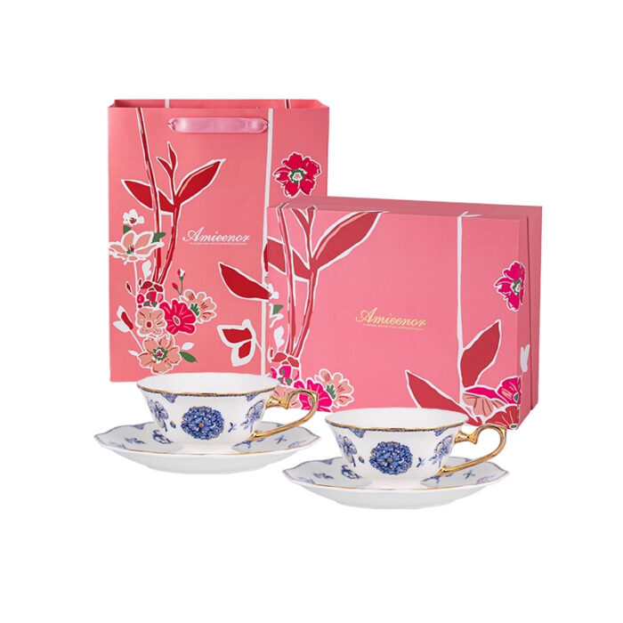 Fine Bone-China Tea Cup & Saucer Set – 160 ml, 24K Gold Handle, -Blue Luxe - Image 7