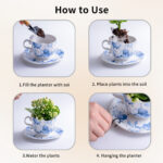 6.3" Ceramic Hanging Planter with Chain – Cup-Shaped Indoor/Outdoor Pot & Candle Holder - BLUE - Image 2