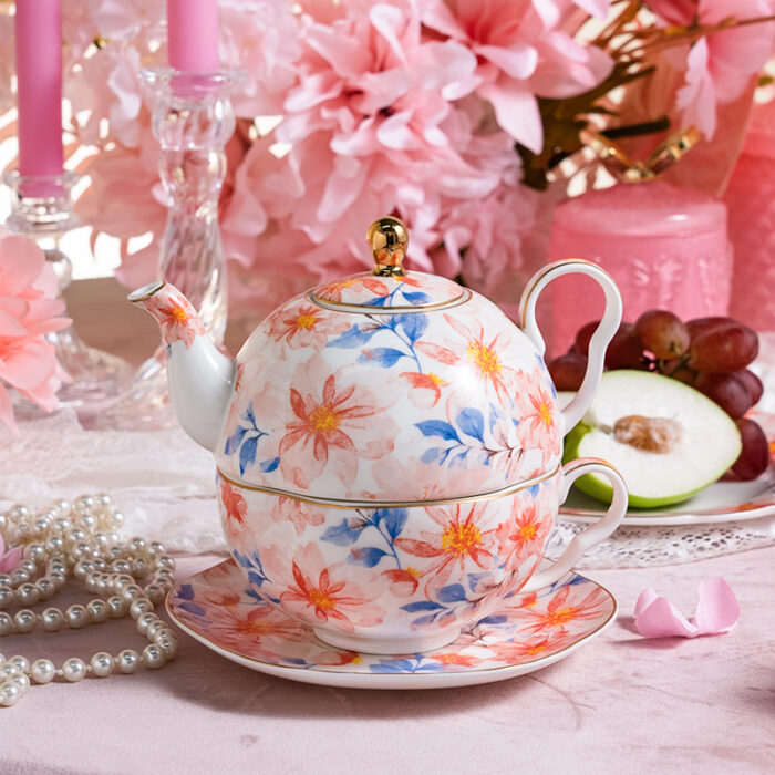 550 ml Bone China Teapot & 10 oz Cup Tea for One Gift Set- Maiden's dream - Image 2