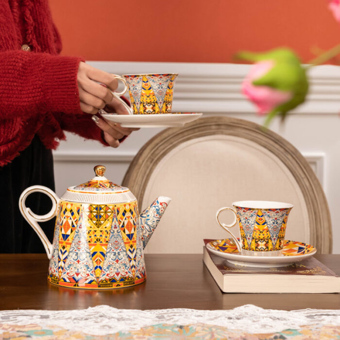 Fine Porcelain Tea Set  Coffee Set 9 pcs – Mediterranean Fantasy - Image 2