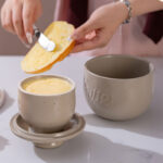 Butter Crock Ceramic 8 oz – Floral & Butter-Embossed French Butter Keeper, Countertop Butter Dish with Lid & Water-Line Design - Grey - Image 2