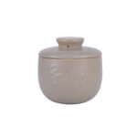 Butter Crock Ceramic 8 oz – Floral & Butter-Embossed French Butter Keeper, Countertop Butter Dish with Lid & Water-Line Design - Grey