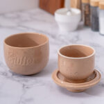 Butter Crock Ceramic 8 oz – Floral & Butter-Embossed French Butter Keeper, Countertop Butter Dish with Lid & Water-Line Design - Brown - Image 2