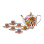 Coffee Set of 13 pcs – 600 ml Teapot + 6 Espresso Cups & Saucers, Gold-Trimmed, Gift Boxed