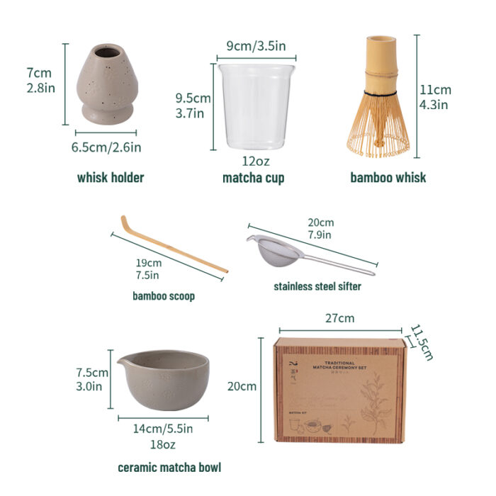 Matcha Whisk Set 6Pcs – Complete Ceramic Matcha Making & Gift Set for Tea Ceremony (Grey) - Image 7