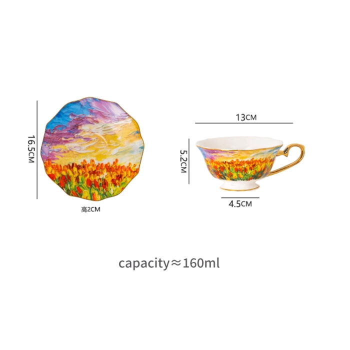 Fine Bone-China Tea Cup & Saucer Set – 160 ml, 24K Gold Handle,Tulip Garden - 4 cups & 4 saucers - Image 5