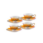 Fine Bone-China Tea Cup & Saucer Set – 160 ml, 24K Gold Handle,Tulip Garden - 4 cups & 4 saucers (FOR SAMPLES ONLY)