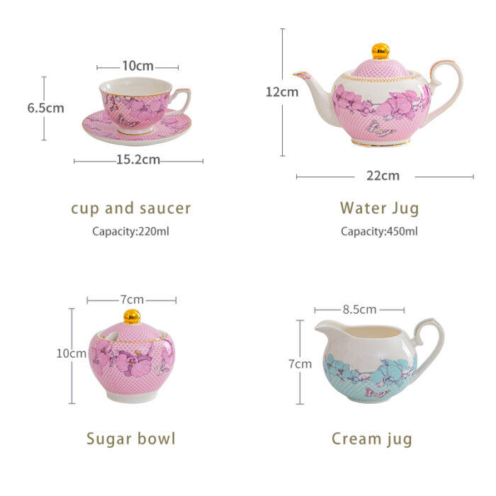 Fine Porcelain Tea Set – Pink Teapot+creamer+canister+2cups+2 saucers-the Charm of Orchids - Image 5