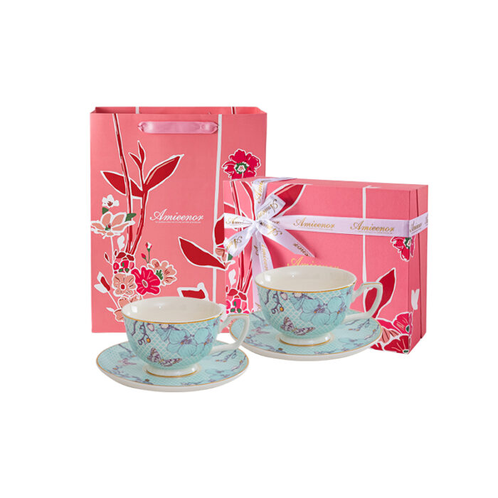 Fine Porcelain Tea Set – Blue 2 cups+ 2 saucers-the Charm of Orchids - Image 7