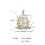 Watercolor “Wilderness” Gold-Rim Bone-China Tea-for-One Set, Luxury Gift Set - Image 7