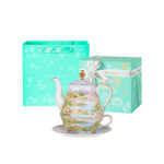 Watercolor “Wilderness” Gold-Rim Bone-China Tea-for-One Set, Luxury Gift Set - Image 8