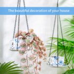 6.3" Ceramic Hanging Planter with Chain – Cup-Shaped Indoor/Outdoor Pot & Candle Holder - BLUE - Image 3