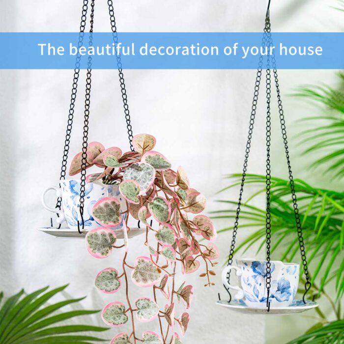 6.3" Ceramic Hanging Planter with Chain – Cup-Shaped Indoor/Outdoor Pot & Candle Holder - BLUE - Image 3