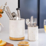 Utensil Holder Set of 2, 7.7"+5.7" Ceramic Kitchen Utensil Holder for Countertop, Farmhouse Vintage Utensil Crock, 360° Rotating Large Utensil Organizer - Image 2