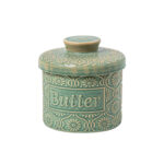 Butter Crock, Ceramic Butter Dish with Lid, 6.7 oz French Butter Keeper, Reactive Glaze – Green