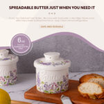 French Butter Crock Porcelain Keeper – Airtight Water-Seal 6.7 oz Countertop Soft Butter Dish, Clover Décor & Housewarming Gift - Lilac Love - Image 2