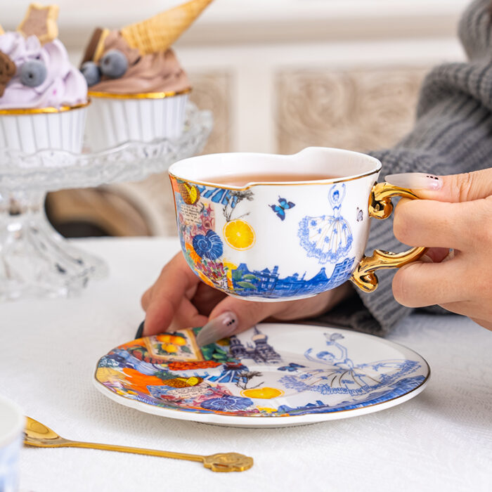 220 ml Bone China Tea Cup & Saucer Set of 2- 3 themed designs-Blooming Ballet - Image 2