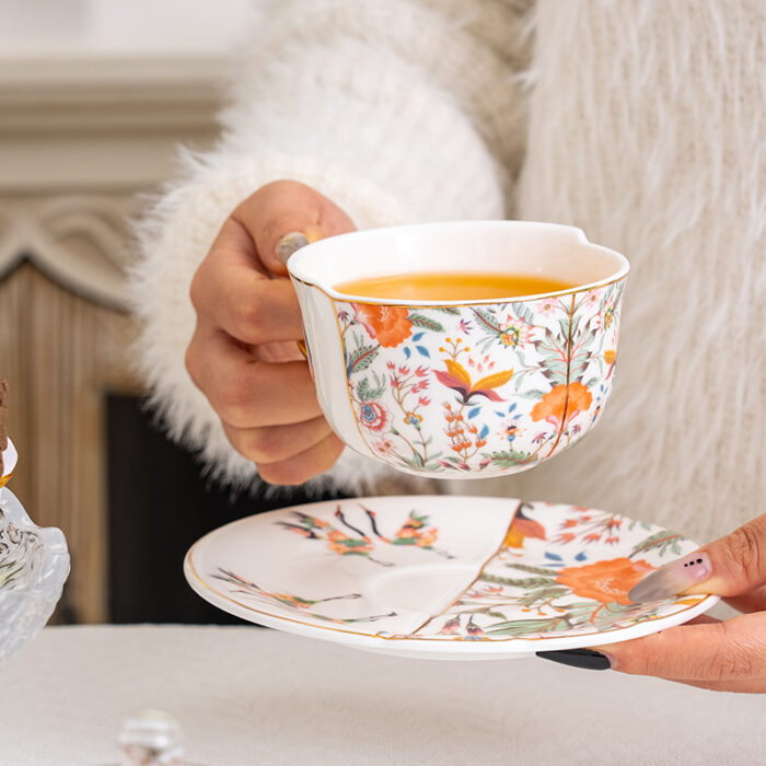220 ml Bone China Tea Cup & Saucer Set of 2- 3 themed designs- Phoenix in Silk Slippers - Image 2