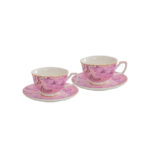 Fine Porcelain Tea Set – Pink 2 cups + 2 saucers-the Charm of Orchids