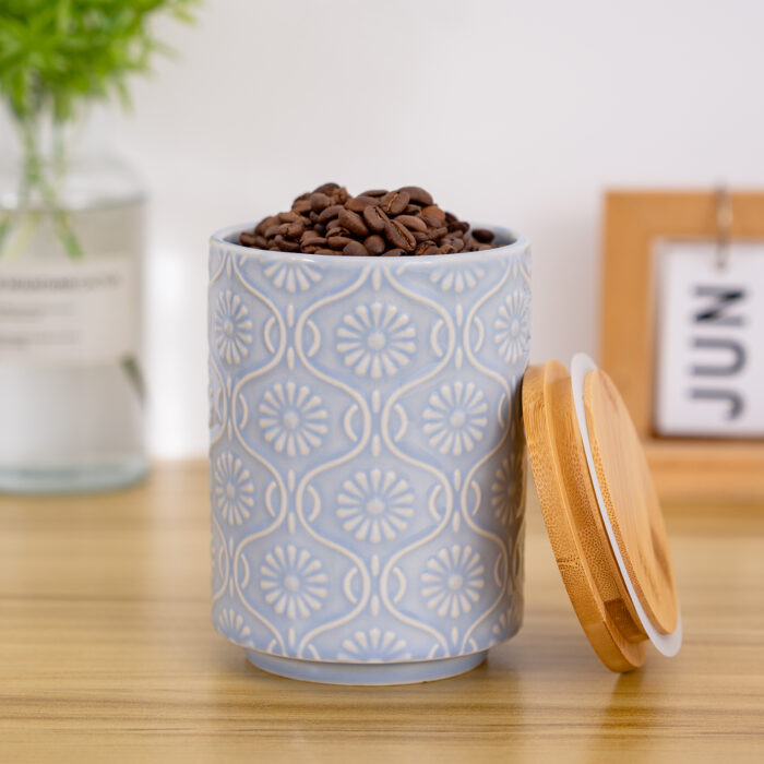 Ceramic Canister with Airtight Lid – 30 Fl Oz Cookie & Coffee Canister, Sugar/Tea/Matcha/Candy Storage Jar - Light blue - Image 3