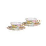 Watercolor “Wilderness” 160 ml Gold-Handle Bone-China Cup & Saucer Luxury Gift Set - set of 2 cup &2 saucer