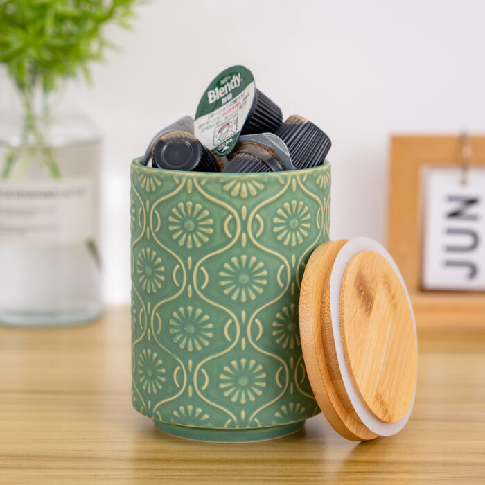 Ceramic Canister with Airtight Lid – 30 Fl Oz Cookie & Coffee Canister, Sugar/Tea/Matcha/Candy Storage Jar - Green - Image 4