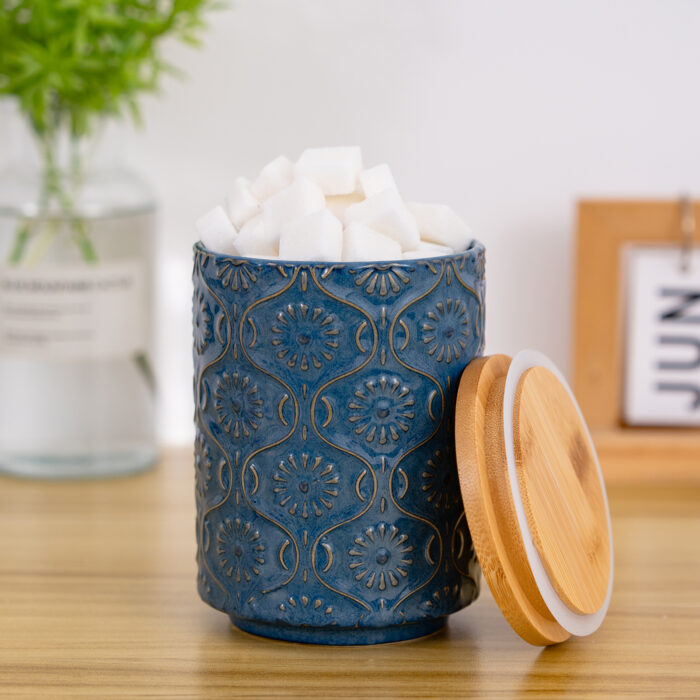 Ceramic Canister with Airtight Lid – 30 Fl Oz Cookie & Coffee Canister, Sugar/Tea/Matcha/Candy Storage Jar - Dark blue - Image 5