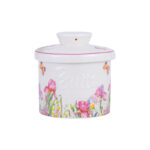 French Butter Crock Porcelain Keeper – Airtight Water-Seal 6.7 oz Countertop Soft Butter Dish, Clover Décor & Housewarming Gift - Sweet spring