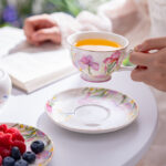 SWEET SPRING Fine-Porcelain Coffee-Cup Set of 2 + Saucers – 24K Gold Rim, Gift-Ready Box & Bag - Image 3