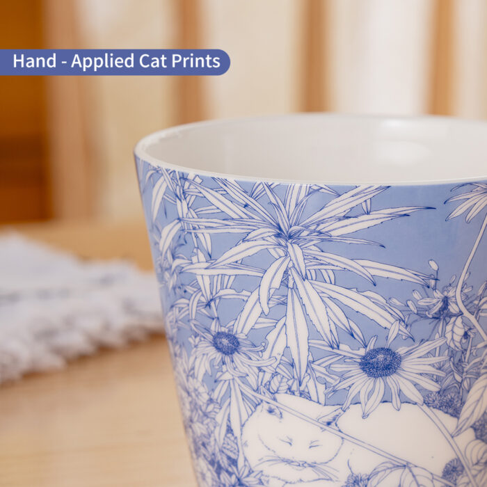 Coffee Mugs Set of 4 – 15.2 oz (450 ml) Bone China Mugs, Hidden Cat & Flowers Design, Gift Box - Image 3