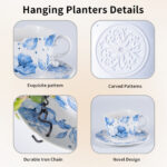 6.3" Ceramic Hanging Planter with Chain – Cup-Shaped Indoor/Outdoor Pot & Candle Holder - BLUE - Image 4