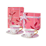 2-Cup & 2-Saucer Gift Set – 24 K Gold Rim and Handle- Dancing Butterfly - Image 12