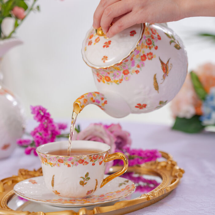 2-Cup & 2-Saucer Gift Set – 24 K Gold Rim and Handle-Blooming Season - Image 3