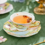 Watercolor “Wilderness” 160 ml Gold-Handle Bone-China Cup & Saucer Luxury Gift Set - set of 2 cup &2 saucer - Image 3