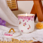 Freesia Scented Soy-Wax Candle Gift Set – 2 Ceramic Jars w/ 24K Gold Rim, Gift Box & Tote - Dancing butterfly - Image 3